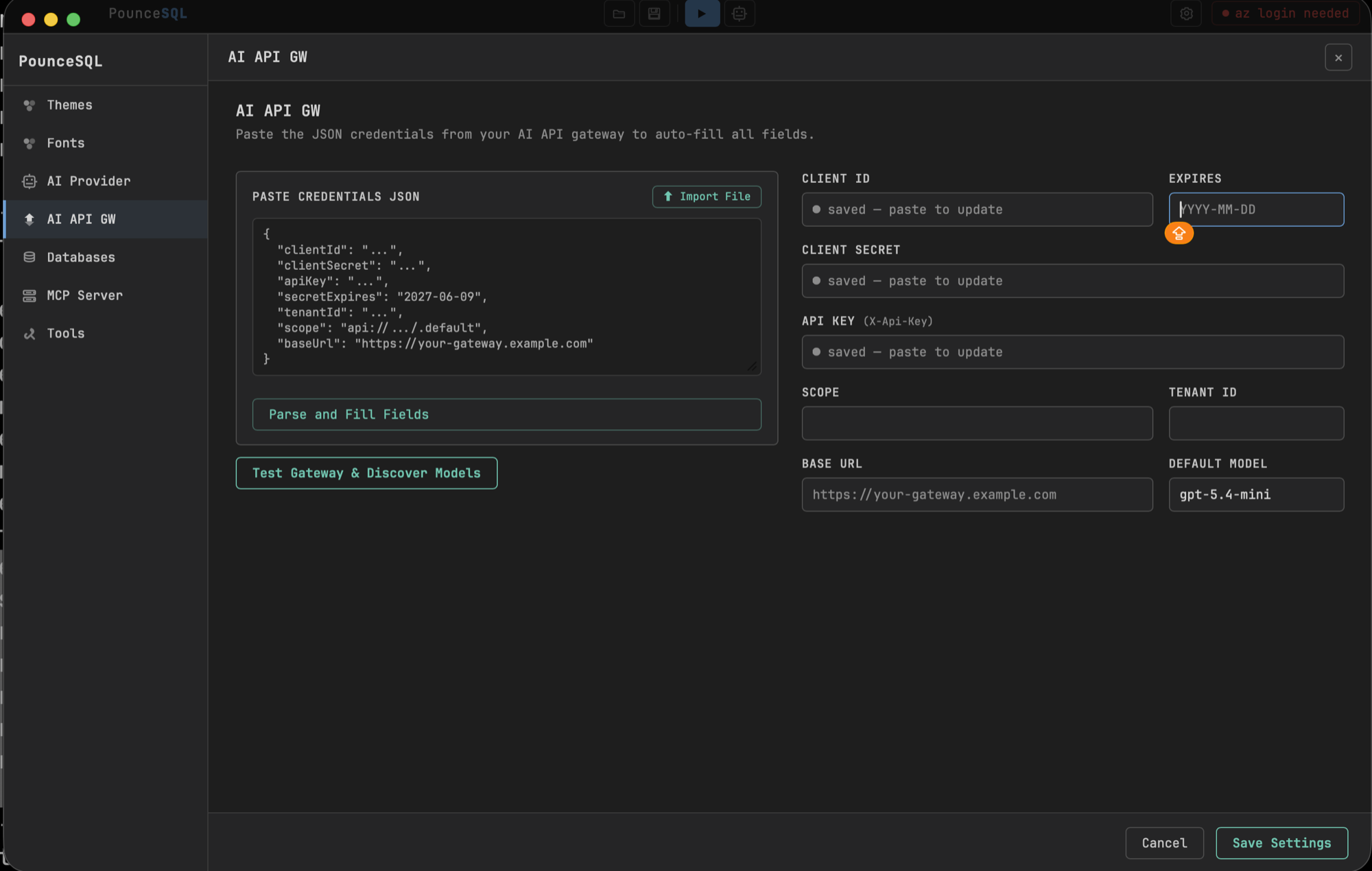 AI API gateway settings